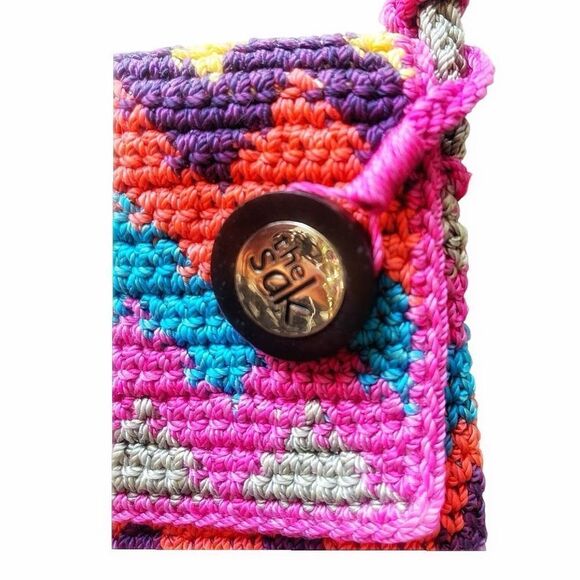 The Sak Multicolored Chevron Design Crochet Bohemian Coquette Crossbody Bag EUC - Picture 3 of 10